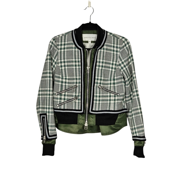 Veronica Beard Plaid Black Green Double Layer Jacket SZ 2